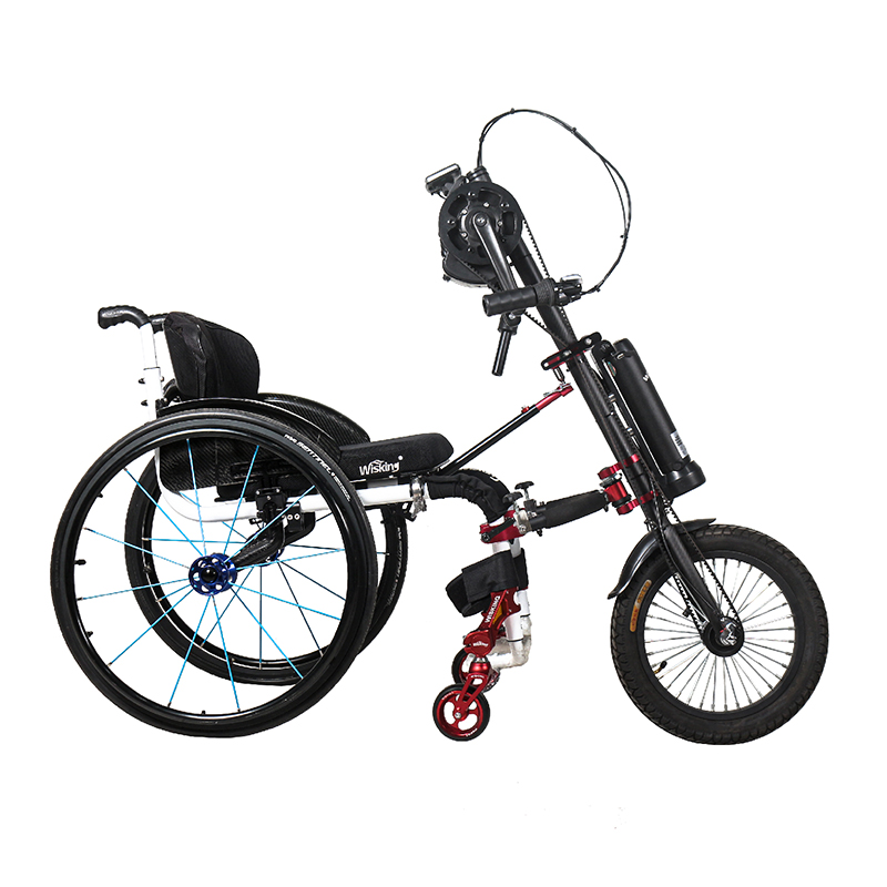 hand cranked wheelchair trailer with electric assistance for racing 